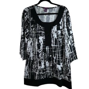 Beverly Drive Black and White Blouse, Women's 3X